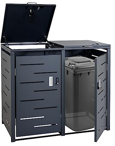 2er-Mülltonnenverkleidung HWC-E83, Mülltonnenbox Mülltonnenabdeckung, erweiterbar 103x115x63cm - anthrazit, Stahl 38kg
