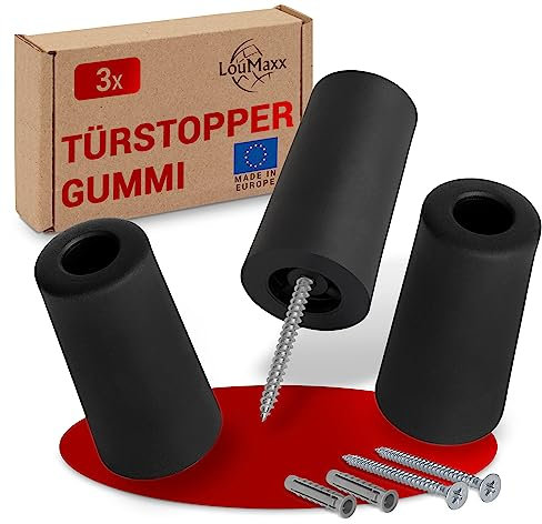 LouMaxx Türstopper Boden aus Gummi - Bodentürstopper Ø 40 mm x 75 mm zum Schrauben - Zuverlässiger Schutz Gegen Anschlagende Türen - 3er Set in Schwarz