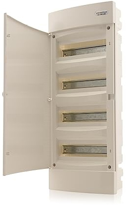 Intratec Caja de Distribución Empotrada 4 Fila – Caja de Distribución IP40 para 48 Módulos con Puerta Blanco y Riel para Instalación Eléctrica Fácil en Casa y Negocios – 676 x 283 x 106mm