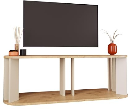 Bimossa Ursula TV Stand, Small Unit, 114 cm Wide Cabinet for Living Room and Bedroom, Grey and Warm Oak, Sturdy Sunburst Legs, Scratch-Resistant Surface