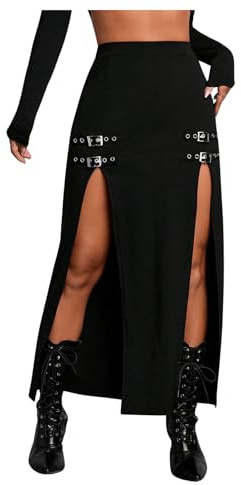 GORGLITTER Festival Outfit Damen Rave Rock Y2K Gothic Partyrock Mit Schlitz | Tanzrock Hohe Taille, Festival Rock Damen, Sexy Freizeitrock, Techno Outfit