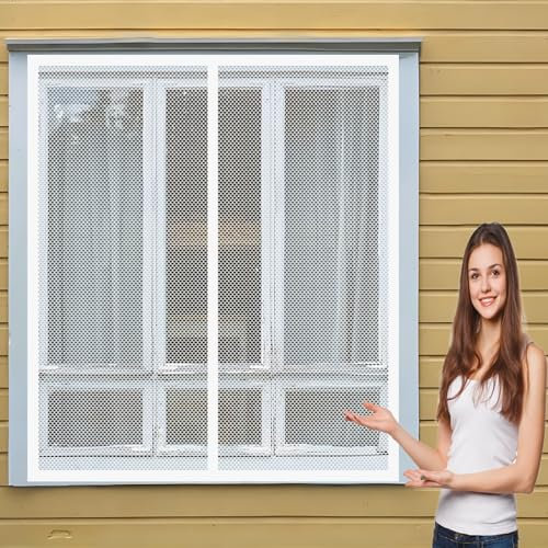 Fliegengitter für Dachfenster 124 x 195 cm Insektenschutz Fenster Ohne Bohren Automatisches Schließen Magnet Fliegengitter für Alle Universalfenster, Weiß
