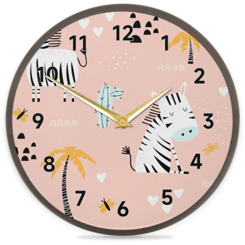 Mularoka Zebra Cactus Wall Clock 12 Inch Silent Non-Ticking Battery Operated Quartz Modern Round Analog Clock for Living Room Office Home Bedroom Kitchen Bathroom School