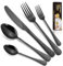 Cutlery Set Stainless Steel for 6 People, BILLION DUO Flatware Set Including Knife, Fork, Spoon, Cutlery Mirror Polished, Dishwasher Safe, Camping Cutlery Set 30 Pieces (Black)