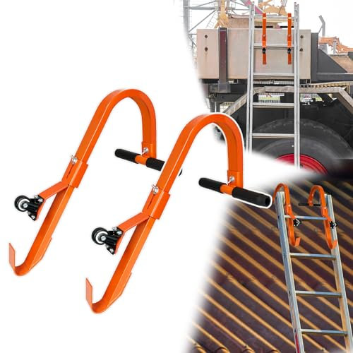 GDJZXD Leiterdachhaken mit Rad, robuster Leiterstabilisator mit T-Stange mit Gummigriff zur Schadensverhütung, Dachfirstleiterhaken für schnelle und sichere Montage auf steilen Dächern, 2er-Pack