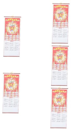 Tofficu 5stücke Traditioneller Chinesischer Wandkalender Dekorativer Monatskalender Im Dragon Year Design Für Büro Zuhause Detailreiche Informationen Umweltfreundlicher Druck Perfektes