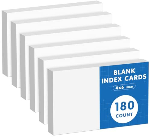 4x6 Note Cards Blank Index Cards, 180 Counts 4 x 6 Index Cards, 4x6 Notecards No Lines for Studying School, Blank on Both Sides, White Note Cards Bulk, 6 Pack of 30 Sheets