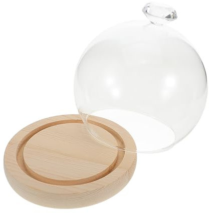 Ciieeo Glass Cloche Dome with Natural Wood Base, High Borosilicate Glass Display Globe, Decorative Floral Vase Cover for Tabletop Dust Protection and Diy Crafts
