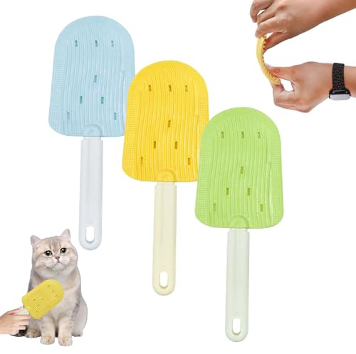 3 Stück Katzenhaarkamm mit zwei Seiten, Katzenzungenbürste, Silikon Katzen Bürste Katzenkamm für Katzen Fellpflege, Entfernt Leicht Fellreduzierende Haarballen (Blue+Green+Yellow)