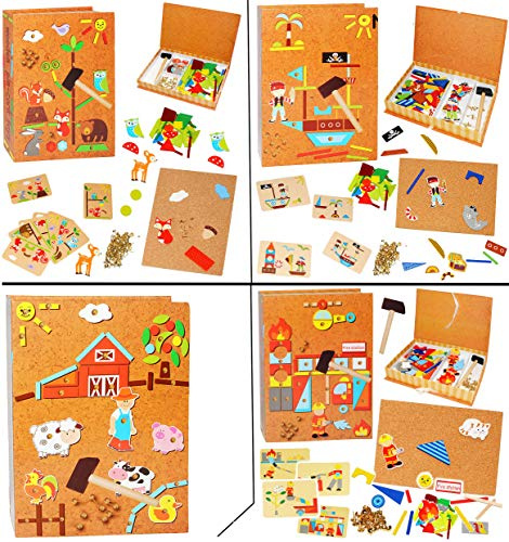 alles-meine.de GmbH großes - Hammerspiel - Bauernhof & Tiere - 174 Teile/für Kinder - Klopfspiel Nagelspiel - Hämmerchen mit Korkplatte & Vorlagen - Nagel Hammer Holz bunt ..