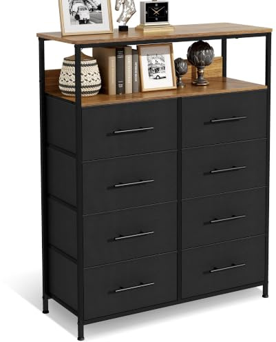 MYGIIVOVO 8 Drawer Fabric Chest of Drawers, Black