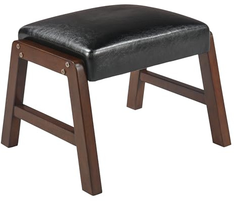 MIAUWUUFHOME Fußhocker Ottomane, Sitzhocker Moderne Akzent Schritt Hocker Sitz mit Massivholz Beine, Ottomane Fußstütze für Couch, Wohnzimmer, Schlafzimmer, Eingang und Büro, PU Schwarz JT-P2AD-BK