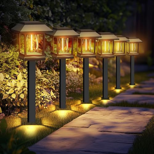 ALLOMN Solar Lights Outdoor Garden, 6 Pack LED Garden Solar Pathway Lights with Warm White Tungsten Light, Waterproof Path Light Outdoor for Yard Patio Landscape Walkway