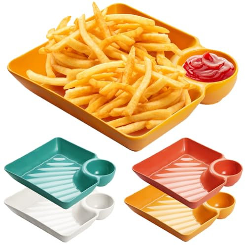 Orrdiffi 4 Pcs Chip and Dip Bowl Nacho Tray Dip Dishes Reusable Party Serving Trays and Platters Chip and Dip Platter Tray