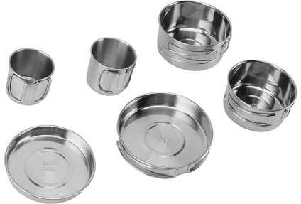 6PCS Portable Cookware Set, Rapid Heating 304 Stainless Steel, Multifunctional Tableware, Outdoor CookwareSet, 304 Stainless Steel for Camping, Lightweight, High Temperature