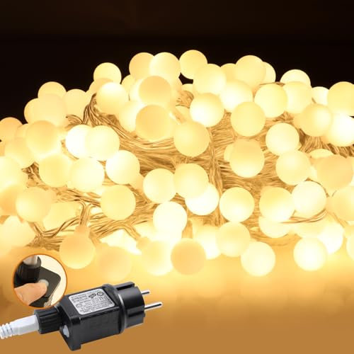 Catena luminosa a sfera, luce bianca calda, 20 m, 200 LED, illuminazione per interni con 8 modalità, timer, IP44, ideale per giardino, terrazza, balcone, decorazione per la camera da letto