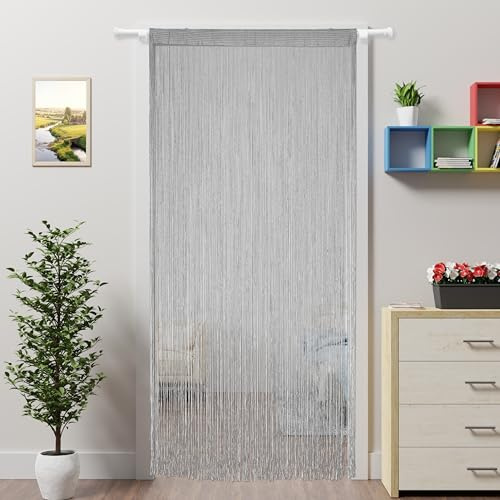 Ateasierlife Door Curtain Fly Screen String Curtains Window Doors Beads Screens Tassel Doorways Blinds Room Divider Kitchen Outdoor Insect Bug Panel （Grey 100×200cm/39×79in）