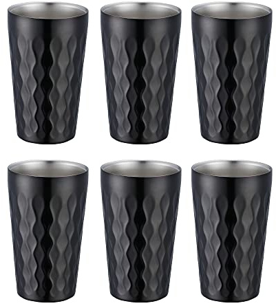 Buyer Star 10oz Edelstahl Becher Set, 6Stück Doppelwandiger Metallbecher, Vakuum Stapelbar Isolierte Tragbare Trinkbecher Unzerbrechliche Gläser, für Zuhause Outdoor Restaurant (Schwarz)