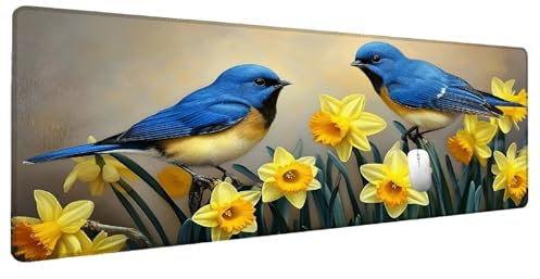 Vogel Mauspad Groß Mousepad XXL 1500x800mm Blume Mauspad Gaming Zubehör Gadgets, Desk Mat Schreibtisch Deko Schreibtischunterlage, Spezielle Oberfläche Wasserdicht Maus Pad Rutschfeste Gummibasis K-4
