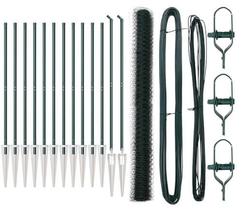 vidaXL Sechseckzaun Grün 1,6 x 25 m aus Stahl | Leichte Montage, Komplettes Zaunkit, Nur für den Außenbereich, Langlebige Barriere, Garten, Terrasse, Sicherheitsumzäunung für Privatsphäre im Hinterhof