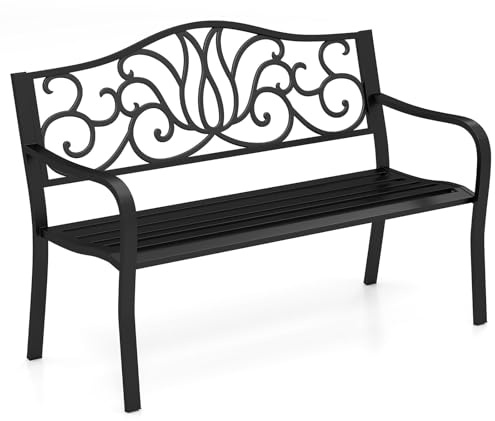 FANTASK Balkonbank für 2 Personen, Sitzbank Metall mit Rückenlehne & Armlehne, Gartenbank bis 300 kg belastbar, für Garten, Terrasse & Balkon, 127 x 61,5 x 89 cm