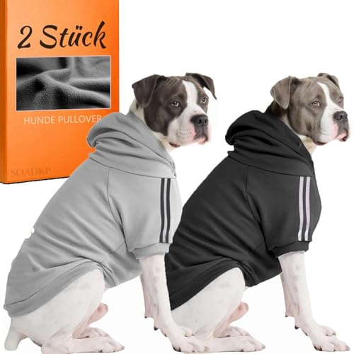 SOADKP Hunde Pullover Kapuzenpulli mit Fleece – Warme Hoodies & Mantel für Mittelgroße Hunde (Schwarz+Grau/6XL)