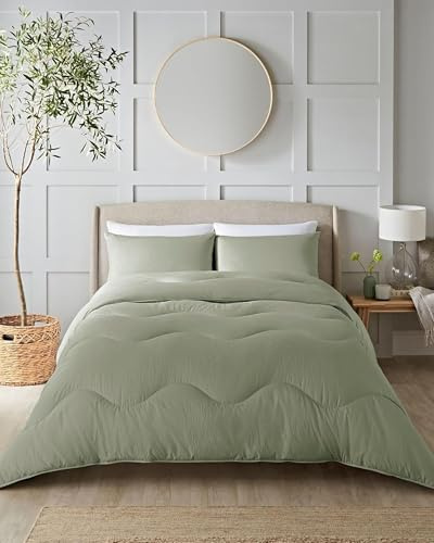 Night Lark - Piumone senza copertura - Collezione Seersucker - Biancheria da letto morbida al tatto di lusso - Lavabile in lavatrice - ipoallergenico (verde oliva, 10,5 tog - matrimoniale)