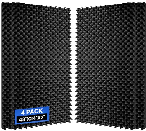 4 Pack Acoustic Foam Panels, 48''X24''X2'' Egg Crate Sound Proof Foam, High Density Noise Cancelling Soundproofing Wall Panels for Studio Office Game Room (Black)