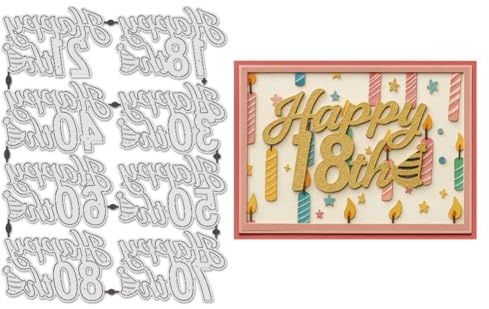 UNICRAFTALE 8Pcs Happy Birthday Metall Schneidformen Jubiläumszahlen 3D Prägeschablonen Für Kartenherstellung DIY Scrapbook Fotoalbum Journal Dekor Papierbasteln 17.5x13.5cm