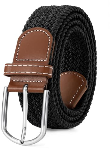 VONMELLI Damen Gürtel Stretchgürtel Damen Herren Elastischer Stoffgürtel Geflochtener Verstellbarer Flechtgürtel mit Goldschnalle für Jeans Hosen Shorts Kleid Schwarz-Braune Schnalle XL