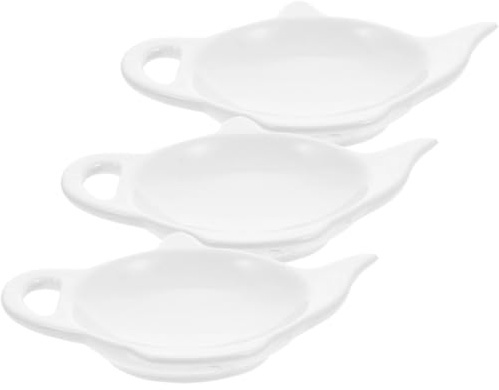 BESPORTBLE Porta Bustine di Tè in Ceramica Bianca Set da 3, Piattini Porta Bustine a Forma di Teiera per Riposo Bustina di Tè, Accessori per Tea Party e Organizzazione Cucina