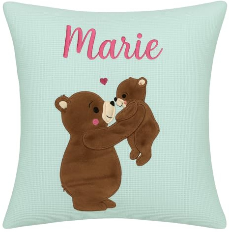 Generisch Almstübchen Personalisiertes Kissen Kinder mit Tiermotiv – Handgemacht – Namenskissen Baby aus 100% Baumwolle – Dekokissen Kinderzimmer – Geschenk zur Geburt Taufe – 40x40 cm
