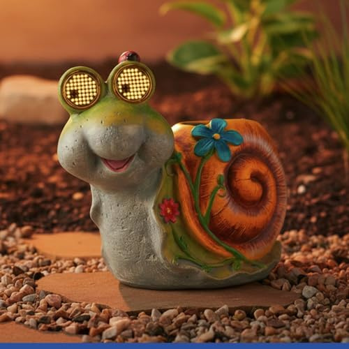 Solar Gartenfigur Schnecke mit beweglichen LED Augen (Blinky Eyes), blinkende Solarleuchte für Außen mit Dämmerungssensor, wetterfeste Garten Deko für Draußen, Solarlampe Garten & Terrassendeko