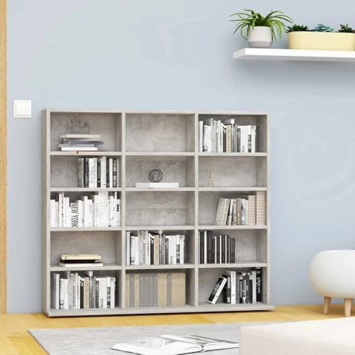 Ziaphsol CD-hylla, betonggrå av trämaterial, 100 x 23 x 89,5 cm med 15 öppna fack för DVD-skiva, förvaring, förvaringsutrymme för vardagsrum, hemmabio