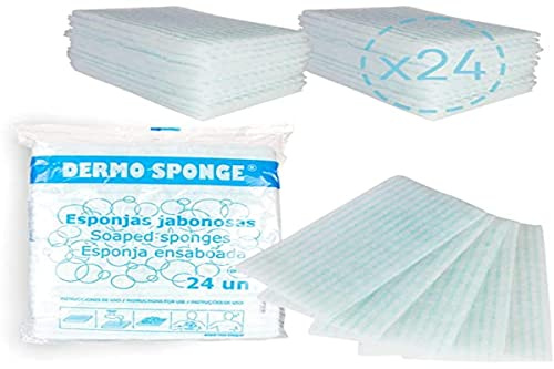 Queraltó, 24 Spugne insaponate monouso, Per adulti, bambini e neonati, in nappa, per pelli sensibili, Da 24 spugne, Spugne da bagno con sapone per l'igiene personale e l'igiene