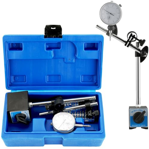 DASBET 110Lbs Magnetic Base with Fine Adjustment, 0-10mm Range Dial Indicator Magnetic Dial Indicator Holder Set in Strong Carry Box