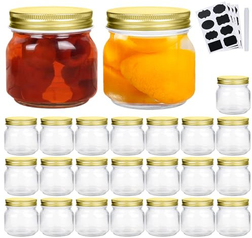 Encheng 8 oz Glass Jars With Lids,Ball Regular Mouth Mason Jars For Storage,Canning Jars For Caviar,Herb,Jelly,Jams,Honey,Dishware Safe,Set Of 24
