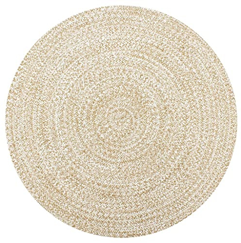vidaXL Tappeto Artigianale Manuale Corsia Passatoia Rotonda Rustica Cucina Protezione Pavimento in Juta Intrecciata Bianco e Naturale 150 cm