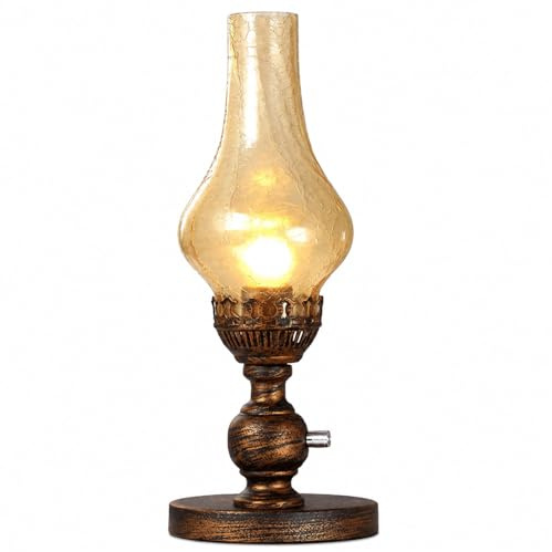 Moddeny Nostalgische Petroleumlampe Altertümlich Klassik Restaurant Tabletop Beleuchtung dimmbar mit Drehschalter Schlafzimmer Nachttisch Laterne E27 Edison Metalltischleuchte 16,5 * 40,5 cm