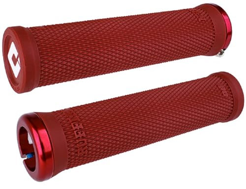 Odi Ruffian Lock-On Mountain Bike Grips - Red/Black, 130mm / Locking Clamp Handle Bar MTB Part Biking Rubber Handlebar Riding Cycling Ride Trail Enduro Downhill Hand Comfort Accessories