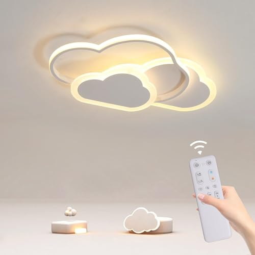 LED Deckenleuchte, Kreative Wolken Deckenlampe, 42W 3200lm 52cm, mit dimmbarer Fernbedienung 3000-6500K, moderne weiße Deckenleuchten Wandleuchte für Wohnzimmer Schlafzimmer Flur und Kinderzimmer