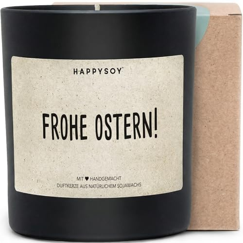 Frohe Ostern - Duftkerze mit Spruch als Geschenk zu Ostern, liebevolle Aufmerksamkeit für Familie und Freunde, Kerze im Glas mit blumigem Duft