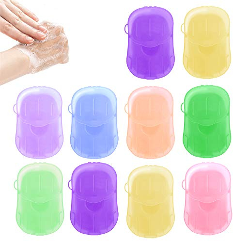 10 Boxes (200 Sheets) Portable Travel Soap Paper Sheets, Mini Disposable Soap Sheets Hand Washing Bath Scented Paper Soap and Slide Foaming Paper Soap Bathing Soap Flakes for Outdoor (10 Boxes)