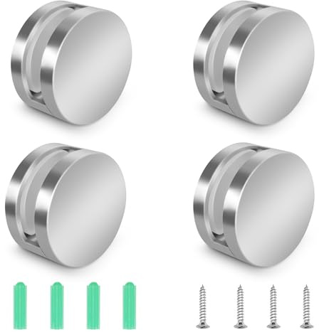 4 Stück Spiegel Halterung Befestigung verchromt (mit Dübeln und Schrauben) Abstandshalter für 3-5 mm Glas, Acrylglas, Bilder oder Spiegel