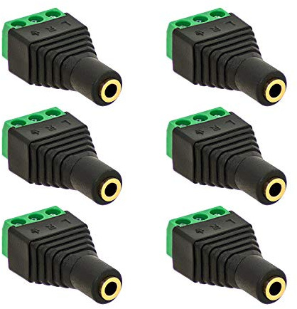 6X Klinken Buchse 3,5mm Adapter > Terminal Block 3-Pin Schraub Klemmen Vergoldet