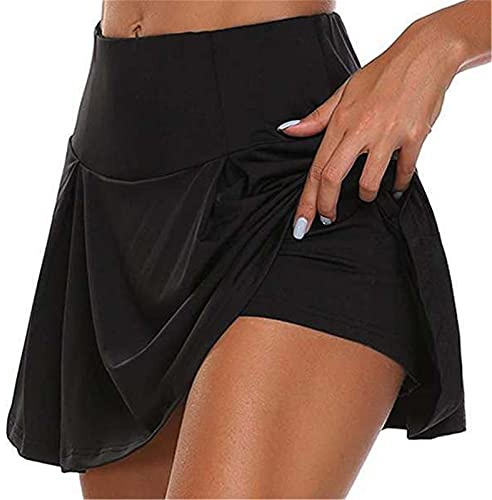 Tofox Donna 2 in 1sportivi Gonna da Corsa per Tennis Leggings Sportivi con Gonna-Nero-S