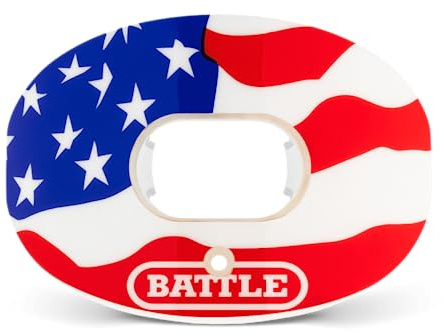 Battle Sports Oxygen Fußball Mundschutz - Fußball Mundschutz mit Gurt, überlegene Luftzirkulation & bessere Leistung, maximale Atmungsaktivität, funktioniert mit Zahnspangen - Amerikanische Flagge