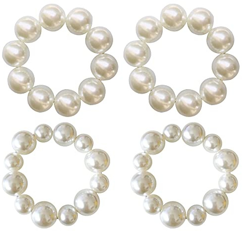 Csirnto Haargummi Damen 4 Stück Haargummis Spiralen mit Perlhaar Elastisches Haarseil Perlen Scrunchie Kunstperle Perlen Haarband Seil Frauen Haarschmuck Pferdeschwanz Halter Stirnbänder