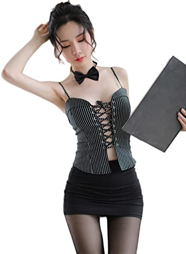 SINGUYUN Damen-Kostüm für Büro, Sekretärin, sexy Lehrer-Kostüm, Cosplay, Dessous mit Socken (2022 Schwarz)