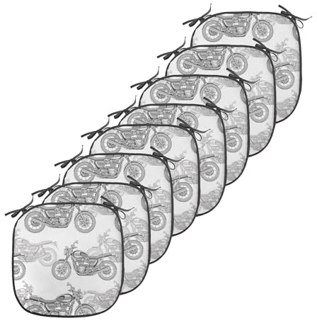 Ambesonne Motorcycle Chair Seating Cushion Set of 8, Realistic Grayscale Illustration of Classic Motorcycles Many Details, Anti-Slip Seat Padding for Kitchen & Patio, 16x16, Grey White Black
